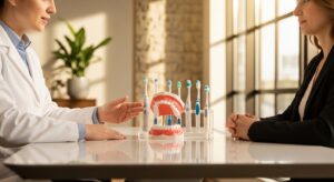 Dental setting with toothbrush selection and patient consultation
